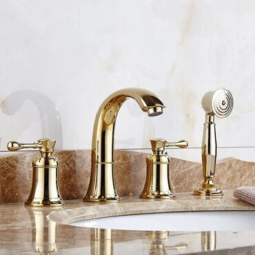 Antique Brass Golden Printed Four-pieces with Hand Shower Bathroom Sink Faucets Bathtub Faucets TG0393