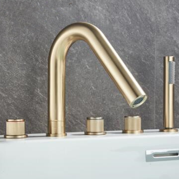 Antique Brass Nickel Brushed Golden Five-Pieces Elbow Spout Tub Faucet with Hand Shower TG0508F