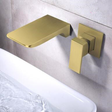 Concealed Golden Wall Mounted Hot-Melt Waterfall Mixer Bathroom Sink Faucet TG0539