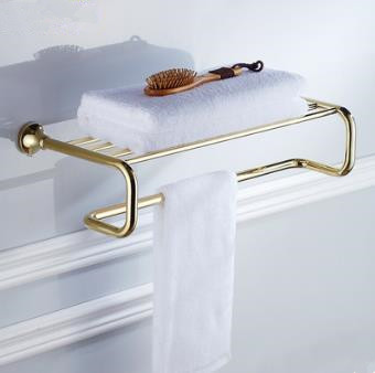 Antique Brass Ti-PVD Wall-mounted Bathroom Shelf With Towel Bar TGB1004 - Click Image to Close