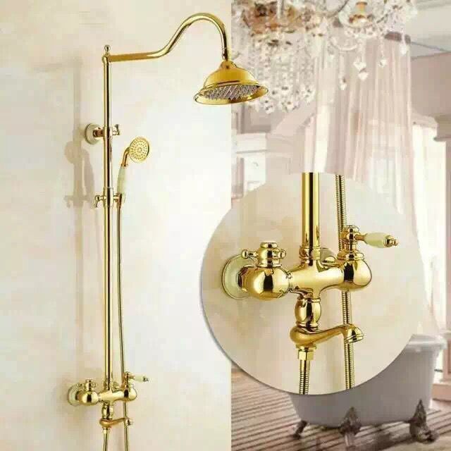Special Design Brass Bathroom Golden Rainfall Wall Mounted Shower Faucet TS1433G - Click Image to Close