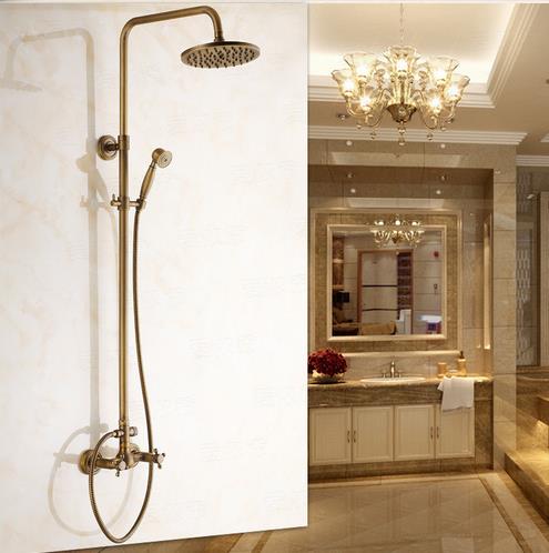 Antique Wall Mount Tub Shower Faucet with 8 inch Shower Head + Hand Shower TSA002 - Click Image to Close