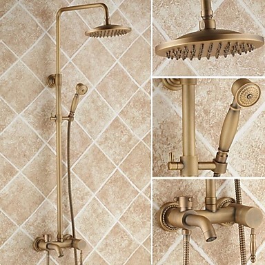 Antique Brass 8 inch Shower Head + Hand Shower Tub Shower Faucet - TSA005 - Click Image to Close