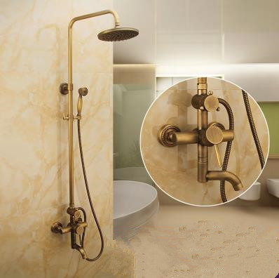 Antique Wall Mount 8 inch Shower Head + Hand Shower Tub Shower Faucet - TSA007 - Click Image to Close