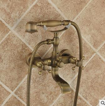 Traditional Antique Brass Finish Tub Faucet with Hand Shower - TSA011 - Click Image to Close