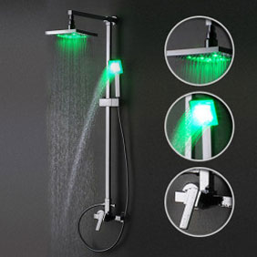 Contemporary Color Changing 8 inch Shower Head + Hand Shower LED Shower Faucet - TSF002 - Click Image to Close