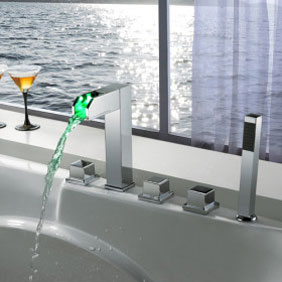 Contemporary Color Changing LED Tub Faucet with Hand Shower - T8005-4