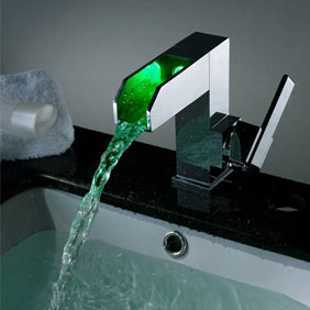 Contemporary Color Changing LED Waterfall Bathroom Sink Faucet - T8005F