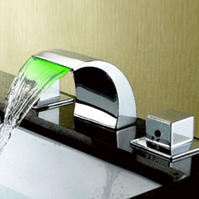 Contemporary Color Changing LED Waterfall Widespread Bathroom Sink Faucet T6012