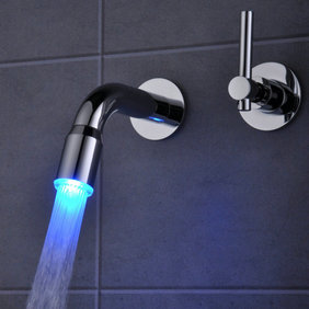 Contemporary Color Changing LED Waterfall Widespread Bathroom Sink Faucet T0460F