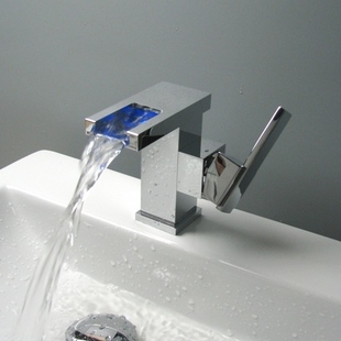 Contemporary Color Changing LED Waterfall Bathroom Sink Faucet - T9001