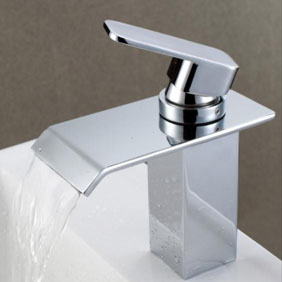 Contemporary Waterfall Bathroom Sink Faucet Chrome Finish T6006 - Click Image to Close