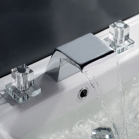 Contemporary Waterfall Bathroom Sink Faucet (Chrome Finish, Widespread) T7002
