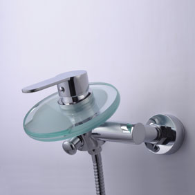Contemporary Wall Mount Waterfall Tub Faucet with Glass Spout T0805W - Click Image to Close