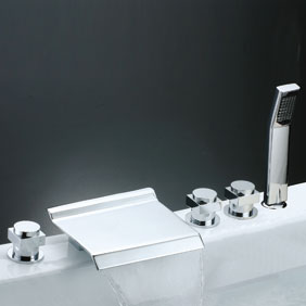 Contemporary Waterfall Tub Faucet with Hand Shower (Chrome Finish) T7015 - Click Image to Close