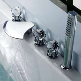 Contemporary Waterfall Tub Waterfall Faucet with Hand Shower Glass Handles T6018 - Click Image to Close
