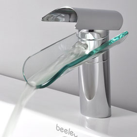 Single Handle Waterfall Glass Bathroom Sink Faucet (T0814) - Click Image to Close