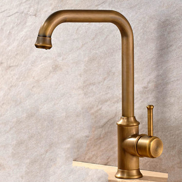 Antique Brass Finish Single Handle Swivel Kitchen Faucet T02001 - Click Image to Close