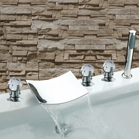 Waterfall Chrome Three Handles Widespread Bathroom Sink Faucet T7020
