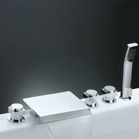 Waterfall Tub Faucet with Hand Shower (Chrome Finish) T7017 - Click Image to Close