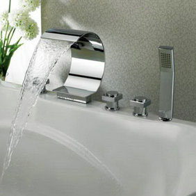 Contemporary Waterfall Tub Faucet with Hand Shower T8022