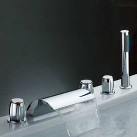 Waterfall Tub Faucet with Hand Shower (Three Handles) T7013 - Click Image to Close