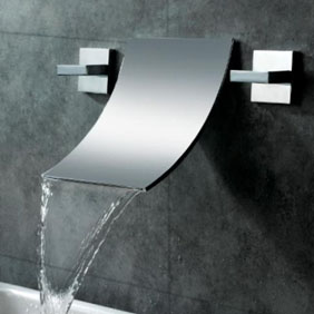 Waterfall Widespread Contemporary Bathroom Sink Faucet (Chrome Finish) T6014A - Click Image to Close