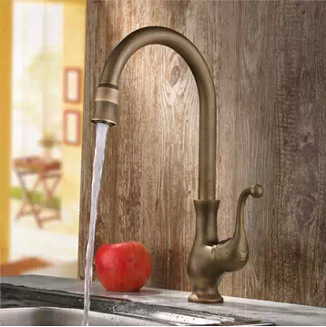 Antique Brass Finish One Hole One Handle Cold and Hot Water Rotatable Kitchen Faucet TP8801A - Click Image to Close