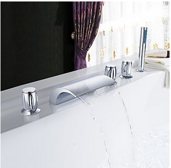 Chrome Two Handles Waterfall Widespread Tub Faucet T001-19 - Click Image to Close