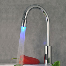 Contemporary Sensor Faucet Automatic Touchless Chrome LED Kitchen Faucet T0108F - Click Image to Close