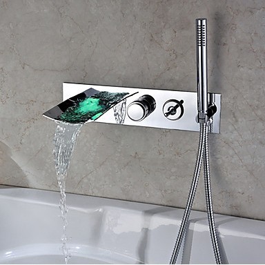 Contemporary Color Changing Wall Mount Tub Faucet With Hand Shower T0500BW - Click Image to Close