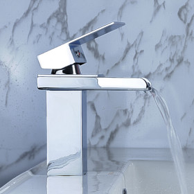 Contemporary Single Handle Chrome Waterfall Bathroom Sink Faucet - T0510 - Click Image to Close