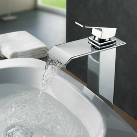 Contemporary Brass Waterfall Bathroom Sink Faucet (Tall) T0518H - Click Image to Close