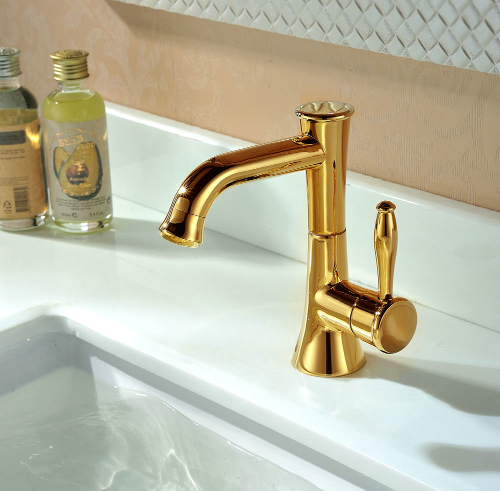 Ti-PVD Finish Contemporary Style Bathroom Sink Faucet T0555G - Click Image to Close