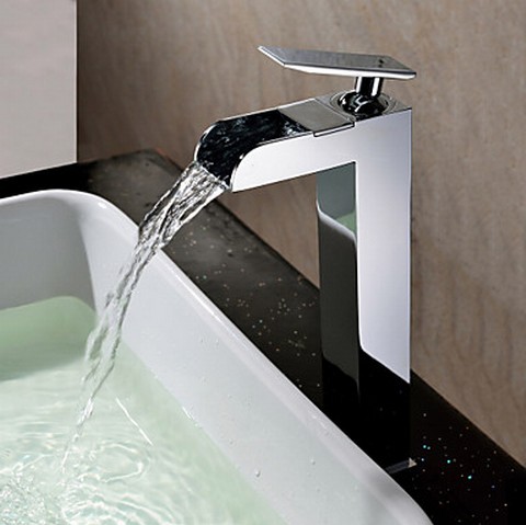 Contemporary Waterfall Chrome Finish Bathroom Sink Faucet (Tall) TQ0608 - Click Image to Close