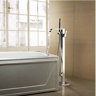 Solid Brass Floor Standing Tub Faucet with Hand Shower Chrome Finish TP0718FS