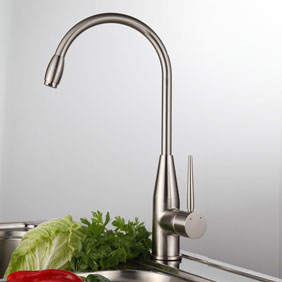 Contemporary Solid Brass Kitchen Faucet - Nickel Brushed Finish T0726 - Click Image to Close