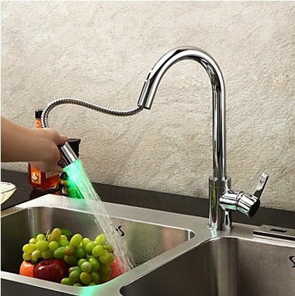 Color Changing LED Solid Brass Kitchen Faucet T0744F - Click Image to Close