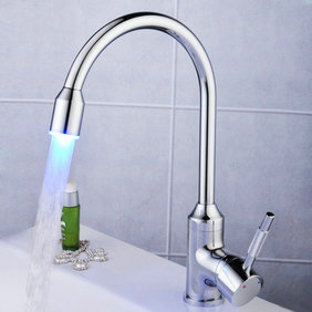 Contemporary Single Handle LED Chrome Kitchen Faucet - T0756F - Click Image to Close