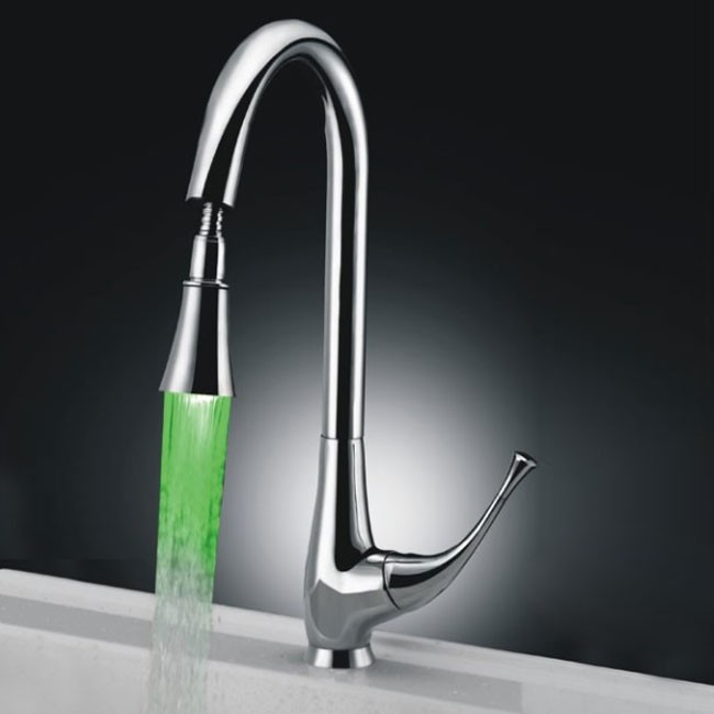 Single Handle Chrome Centerset LED Pull-out Kitchen Faucet (TP0760F) - Click Image to Close