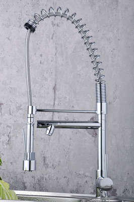 Solid Brass Spring Kitchen Faucet with Two Spouts (Chrome Finish) T0783-2 - Click Image to Close