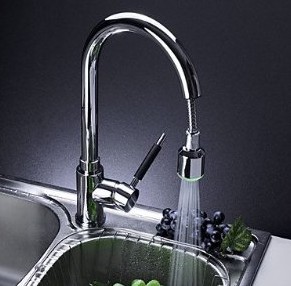 Solid Brass Kitchen Faucet with Color Changing LED Light T0784-4 - Click Image to Close