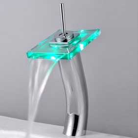 Contemporary Single Handle Waterfall LED Bathroom Sink Faucet T0801HF