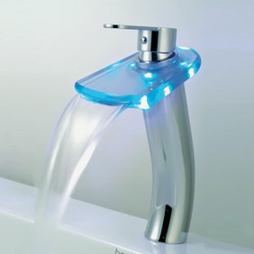 Contemporary Color Changing LED Tall Waterfall Bathroom Sink Faucet - T0816HF - Click Image to Close