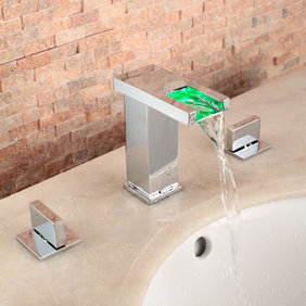 Contemporary Two Handles LED Hydroelectric Waterfall Sink Faucet - T0823F - Click Image to Close