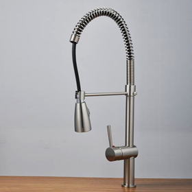 Nickel Brushed Single Handle Centerset Pull-out Kitchen Faucet T1713S - Click Image to Close