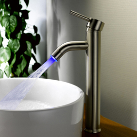 LED Color change Single Handle Nickel Brushed Centerset Bathroom Sink Faucet T1802F - Click Image to Close