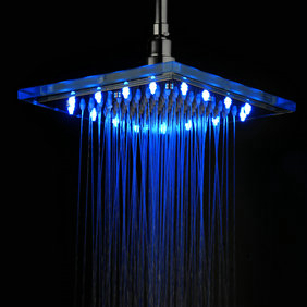 Contemporary 8 Inch Chromed Square LED Rainfall Glass Shower Head T320 - Click Image to Close