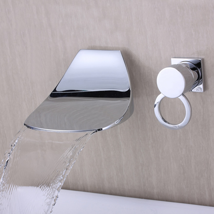 Contemporary Widespread Waterfall Bathroom Sink Faucet (Chrome) T6034 - Click Image to Close