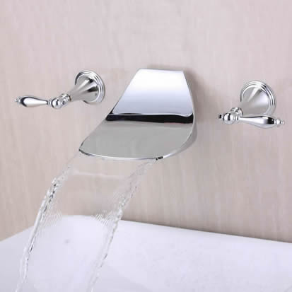 Contemporary Widespread Waterfall Bathroom Sink Faucet (Chrome) T6036 - Click Image to Close